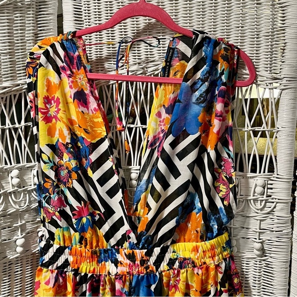 America & Beyond Sleeveless Sheer Maxi Dress Sz XL Tropical Beach CoverUp Flowy - Picture 2 of 16